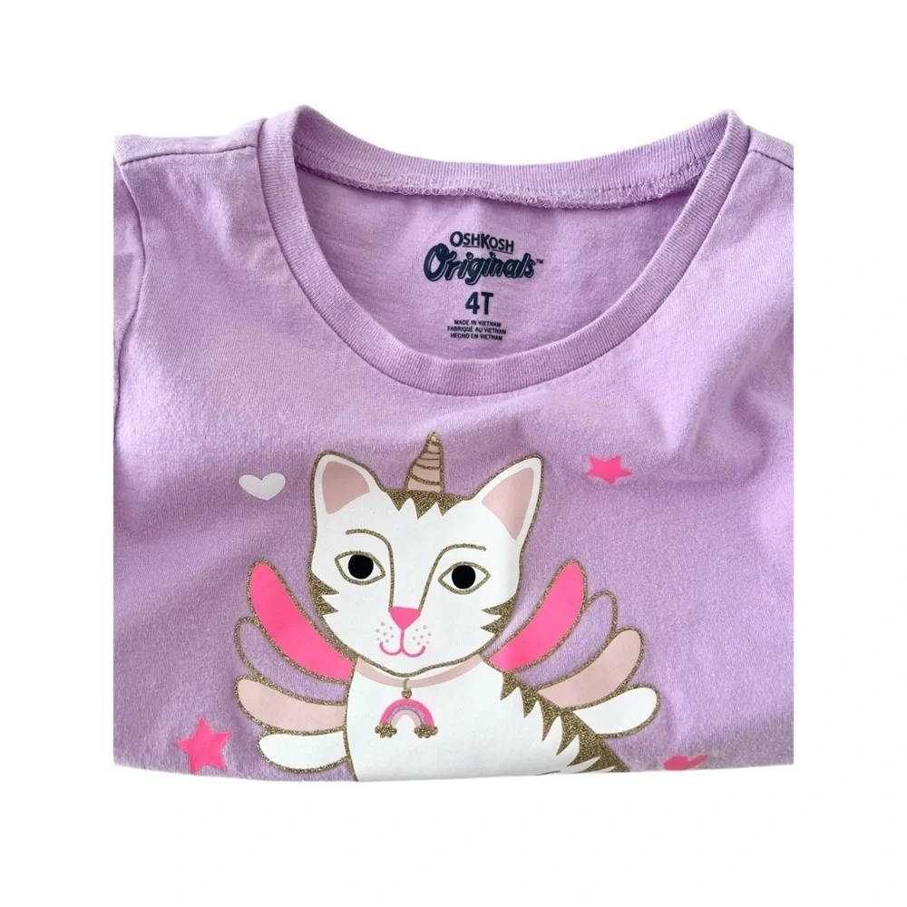 OshKosh B'gosh Lavender Tee with Unicorn Cat Graphic | Girls 4T